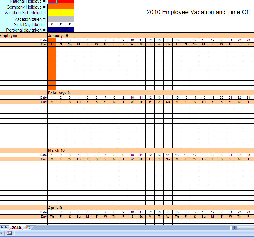 2014 employee vacation tracking calendar template excel ...