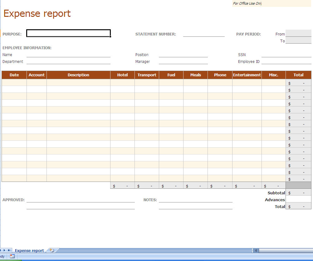 Business Expense Form Template