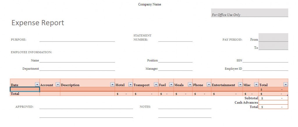 free expense report template. Expense Report Excel Template