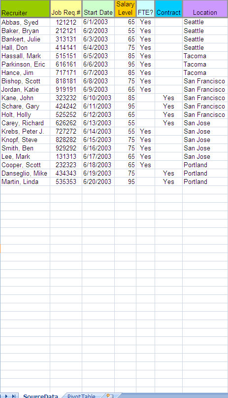 Human Resources Employee Pivot Table Worksheet