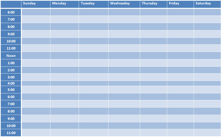 weekly calendar template. Tags: weekly schedule