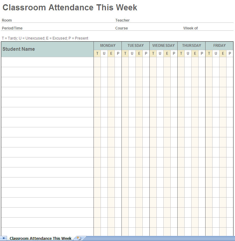 School Attendance Roll Template