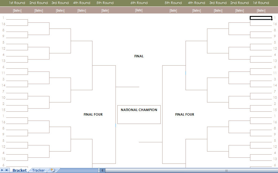 NCAA Men’s Basketball Tournament Bracket Excel Template