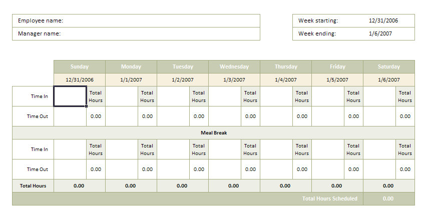 employee timesheet template. time sheet templates