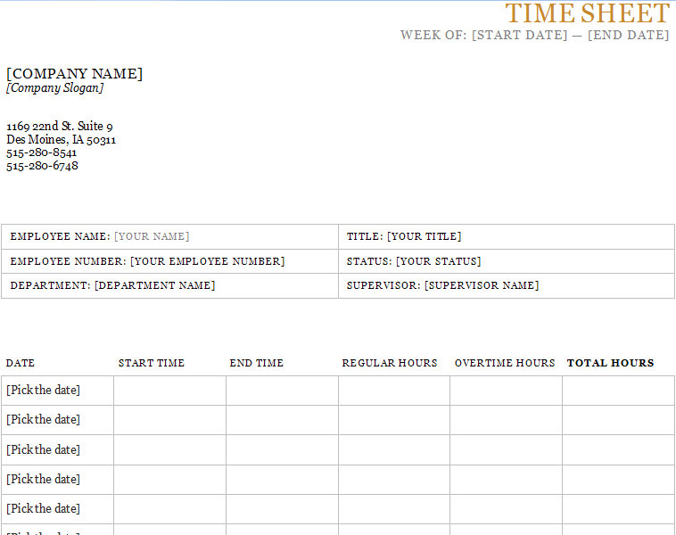 free printable time sheets