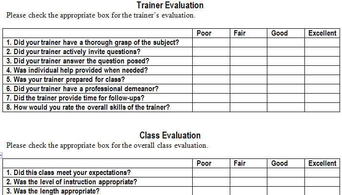 trainer evaluation forms