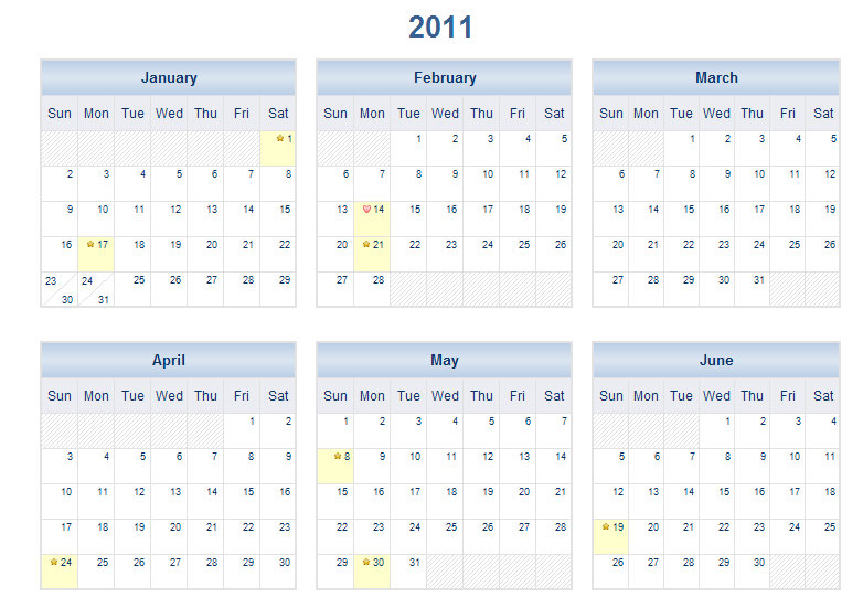 2011 Printable One Page Excel Calendar Template