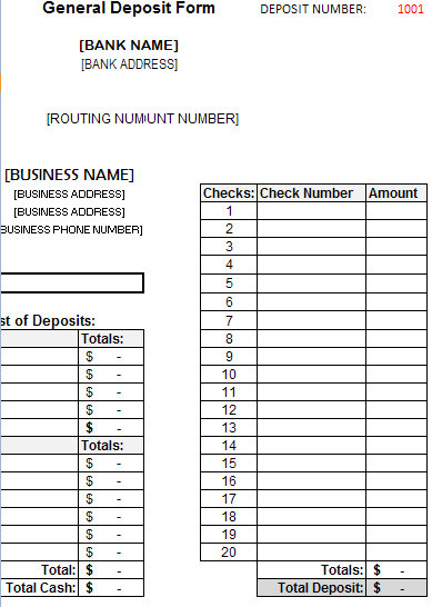 deposit form template