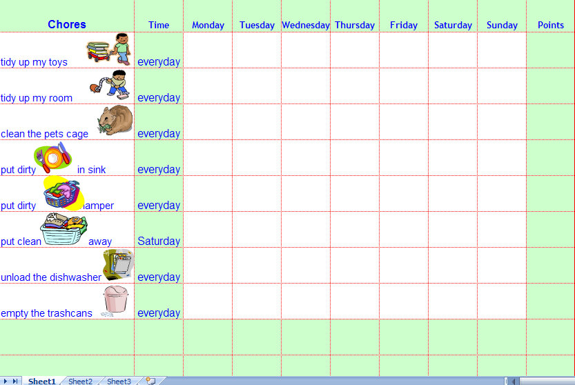 Weekly Chore Chart Template For Kids