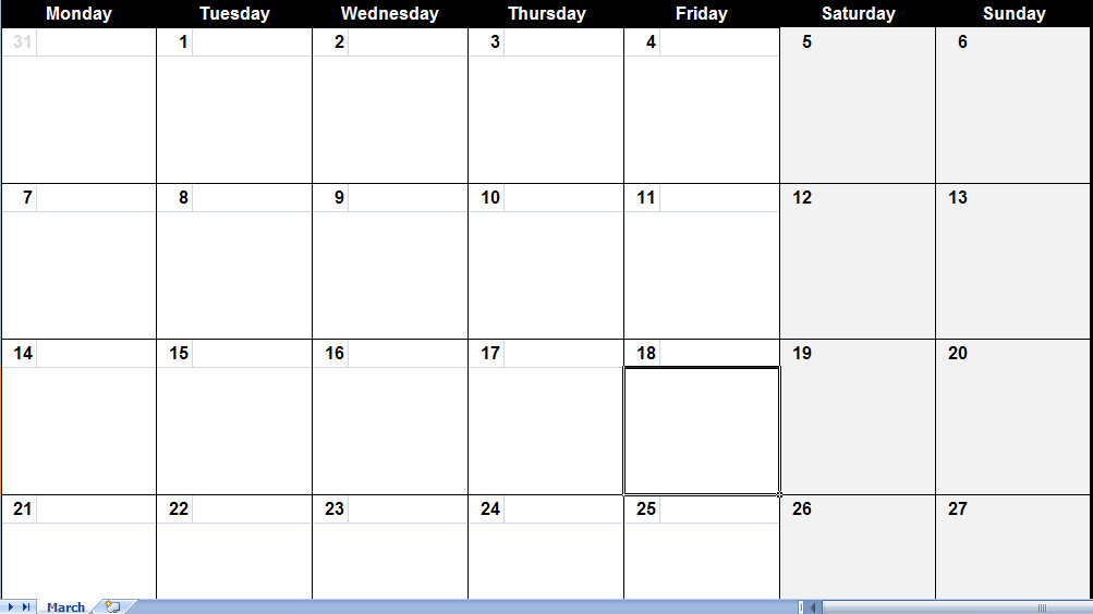 march 2011 calendar