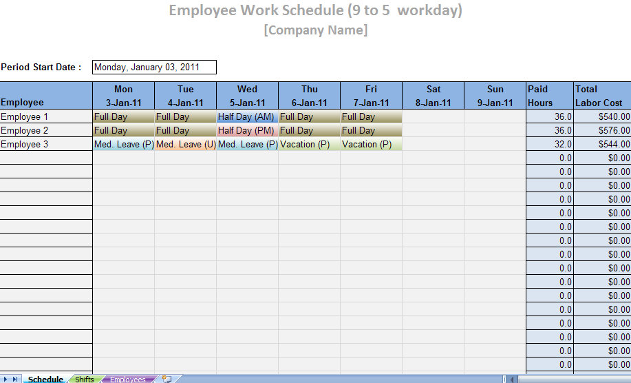 Employee Schedule Template