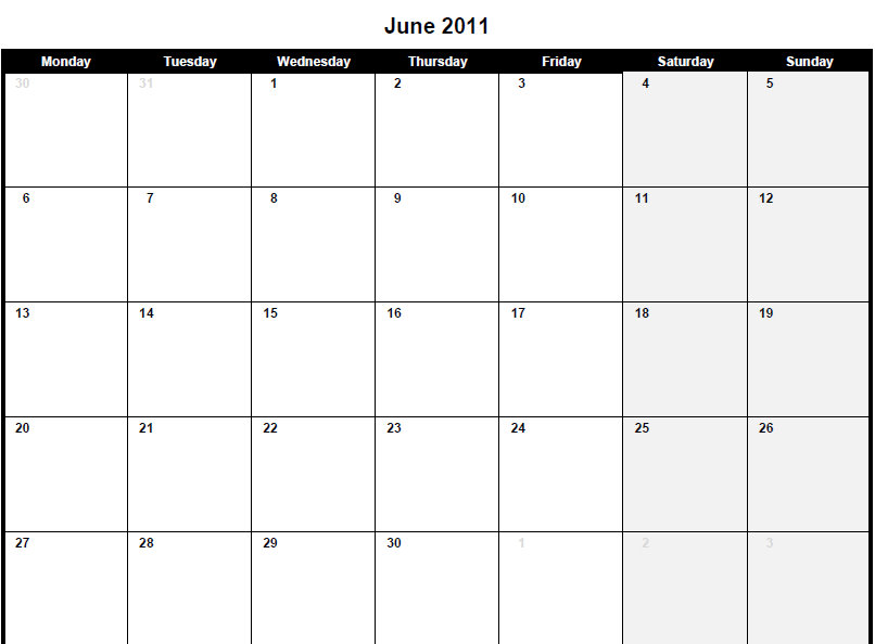 june 2011 calendar print. Printable PDF June 2011