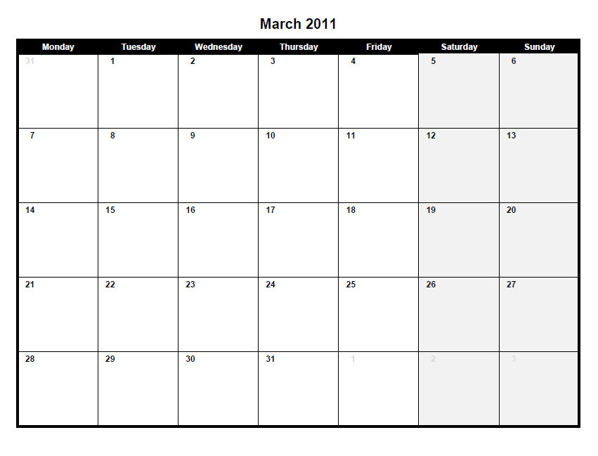 Download this Printable PDF March 2011 calendar by clicking the image or 