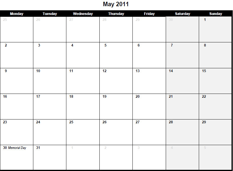 may calendar 2011 with holidays. may 2011 calendar with