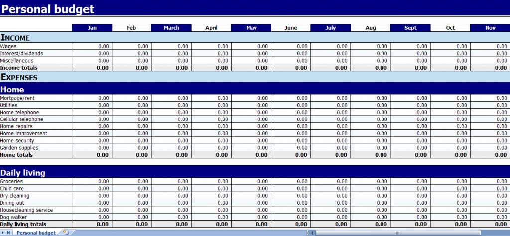 home budget 2011 spreadsheet