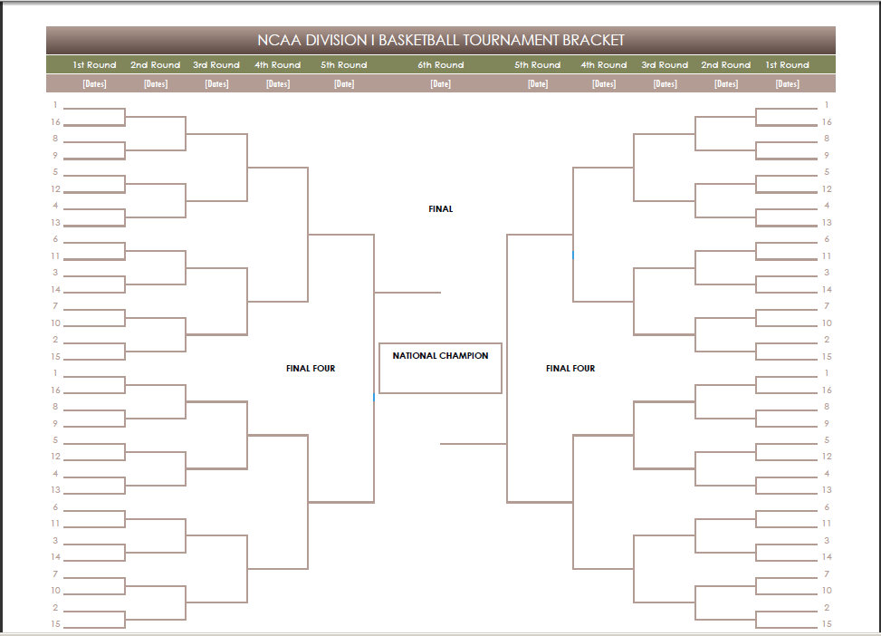 2016 Printable Blank PDF Free March Madness Emailable Bracket