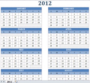 2012 Year Calendar Printable on 2012 Printable One Page Excel Yearly Calendar Template 300x275 Jpg