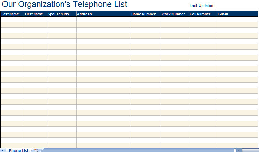 telephone email directory list excel template