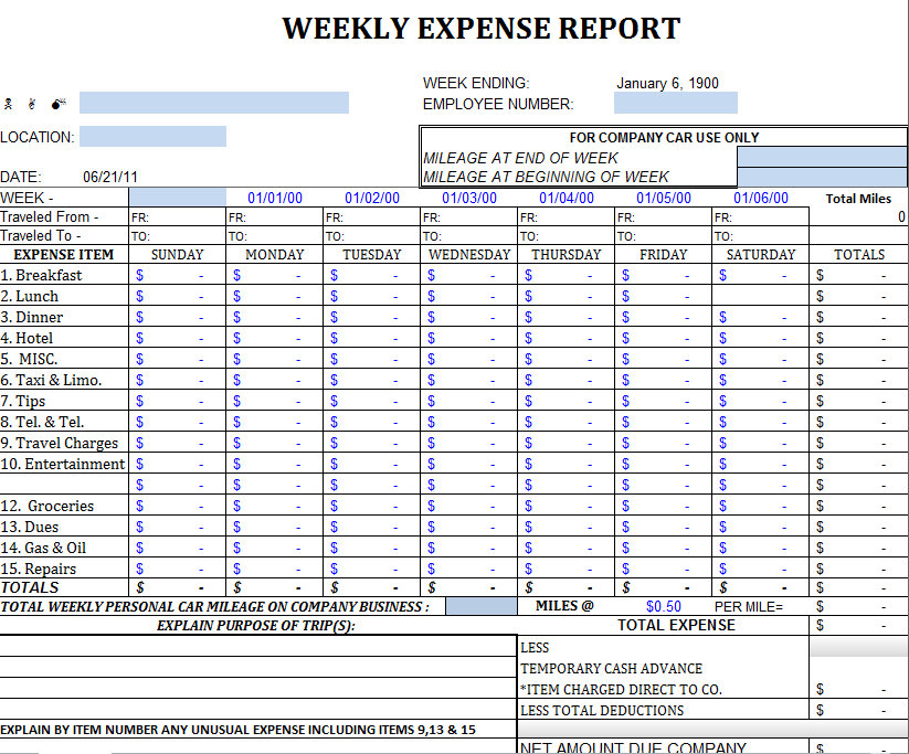 weekly expense sheet