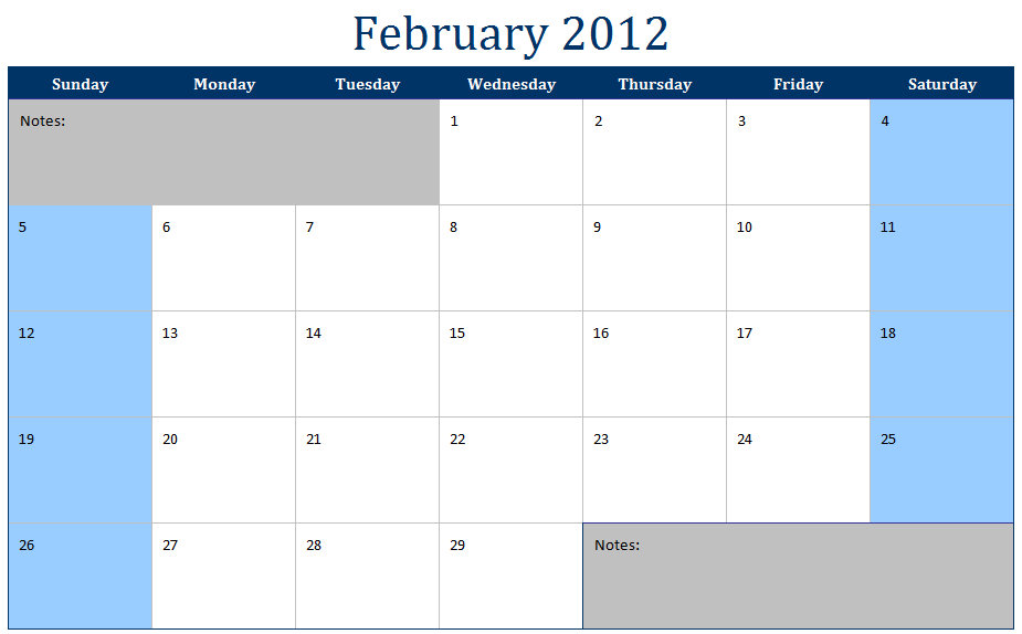 february 2012 calendar printable. Download this February 2012 Printable Monthly Calendar Template by clicking 