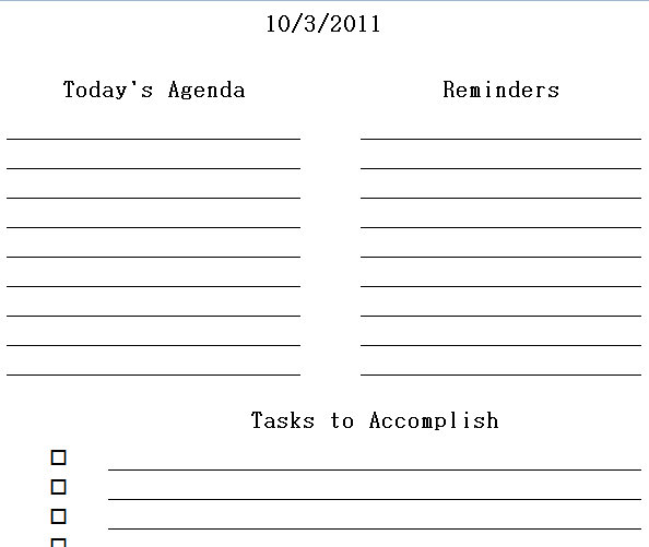 printable daily planner excel templates