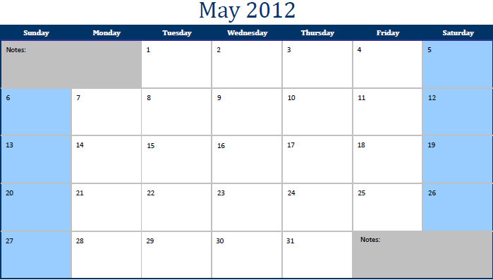 Printable PDF May 2012 Calendar