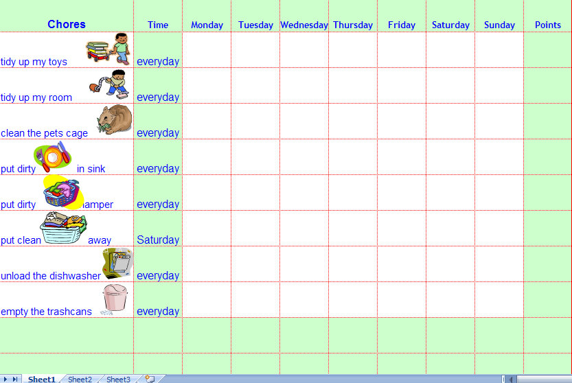 Chore Chart Template For Kids 3